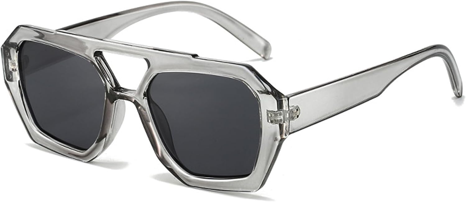 

Ретро-солнцезащитные очки-авиаторы для женщин и мужчин, модные в стиле 70-х, шестиугольные, квадратные, с двойной перемычкой, винтажные солнцезащитные очки Breaksun, Clear Grey/Grey