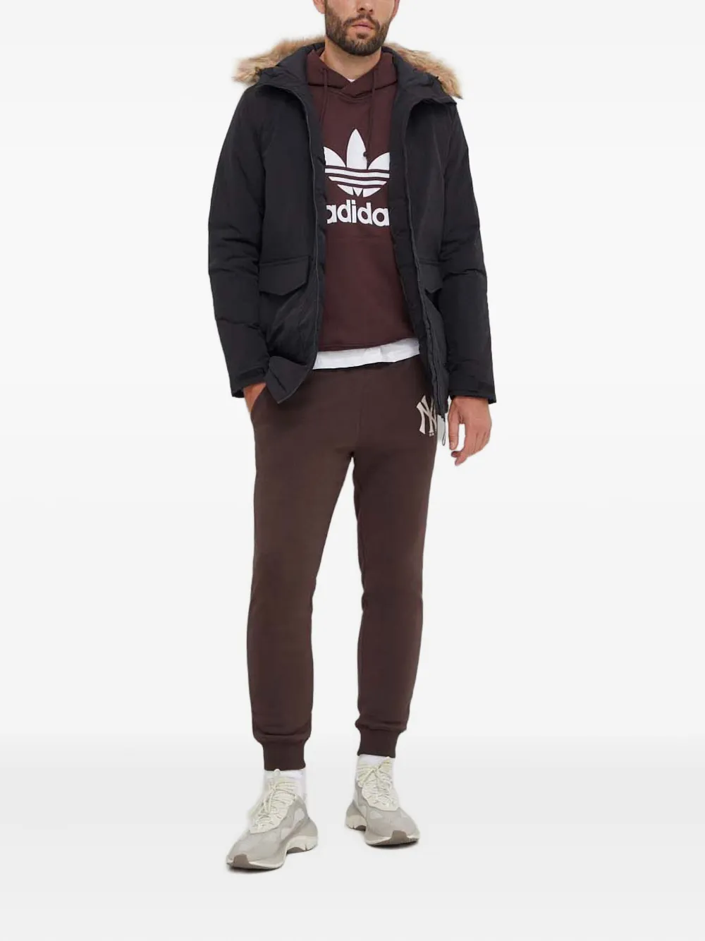 Парка с капюшоном из искусственного меха adidas, черный — фото 2