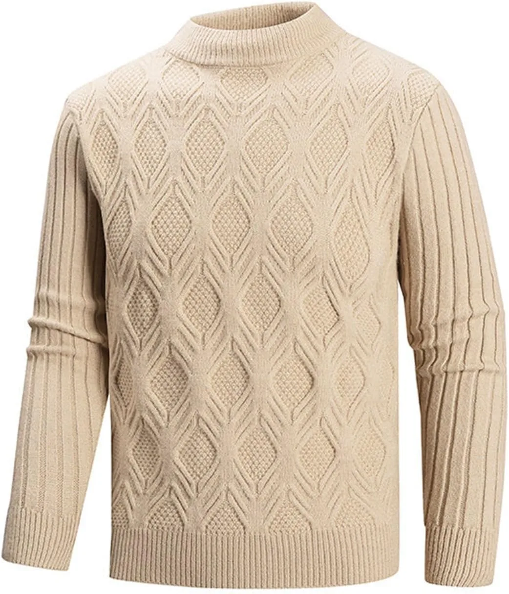 

Мужской свитер с воротником-стойкой и косой вязкой Ctreela