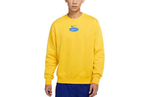 Толстовка Men's Nike As Nsw Sl Bb Crew Logo Casual Sports Fleece Lined Round Neck Long Sleeves Bright Yellow, желтый — фото 2