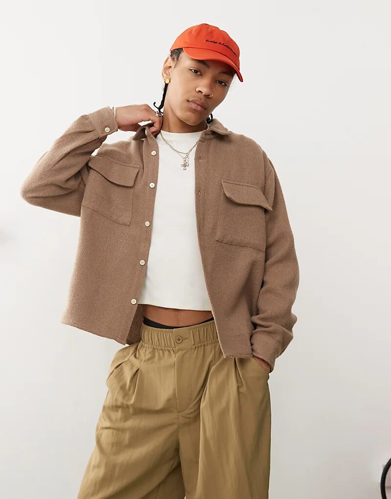 

Верхняя рубашка Pacsun из ткани букле бежевого цвета