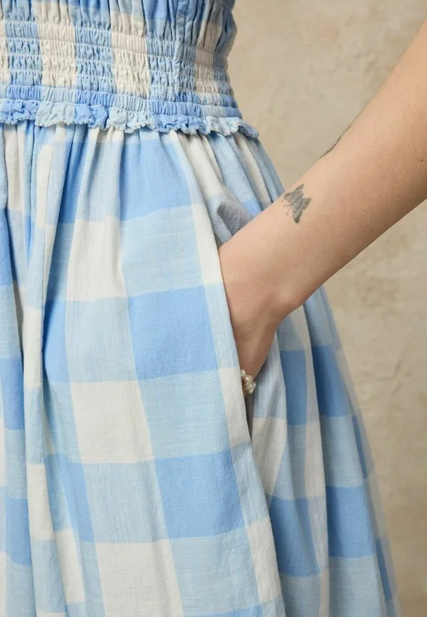 Платье-Бандо прямого кроя, присборенное, миди. платье макси Next, Chambray Blue Gingham Check — фото 3