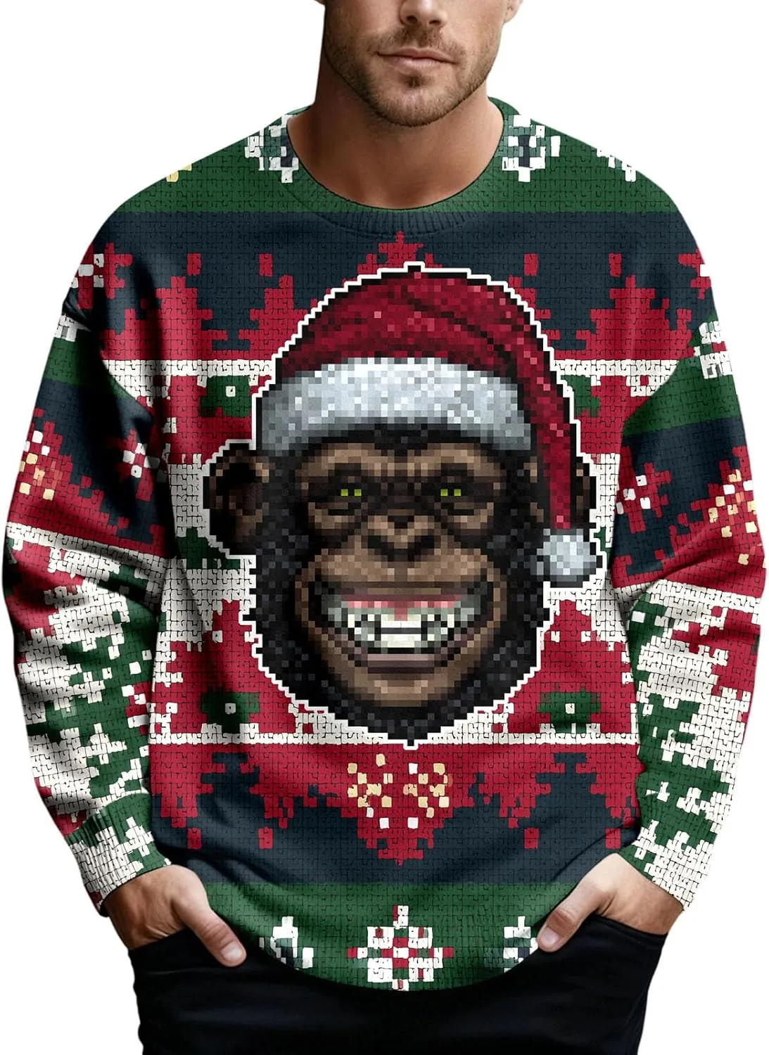 

Свитер мужской Ugly Christmas с принтом шимпанзе, свободный крой