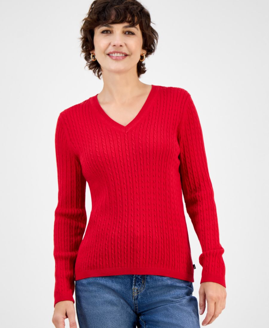 

Женский свитер крупной вязки с V-образным вырезом, только онлайн Nautica Jeans, Haute Red