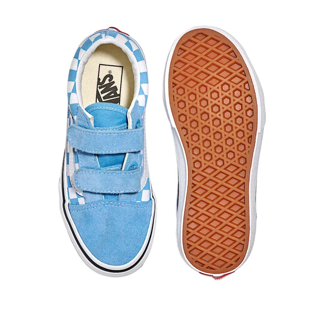 Детские кроссовки Vans Old Skool V, сине-белая клетка, с двойным ремешком, модель HAWK1888 — фото 4