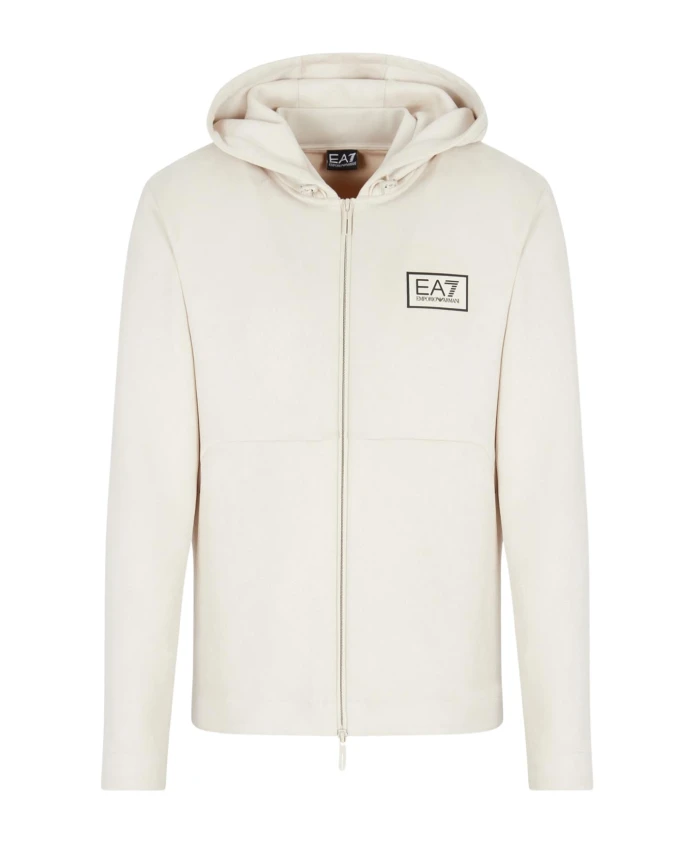 

Белая толстовка с капюшоном и застежкой-молнией Emporio Armani, белый