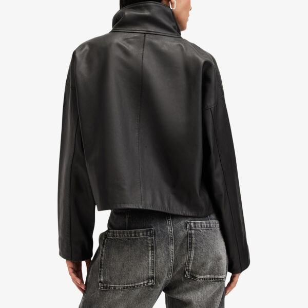 Кожаная куртка свободного кроя Ryder с воротником-трубой Allsaints, черный — фото 4