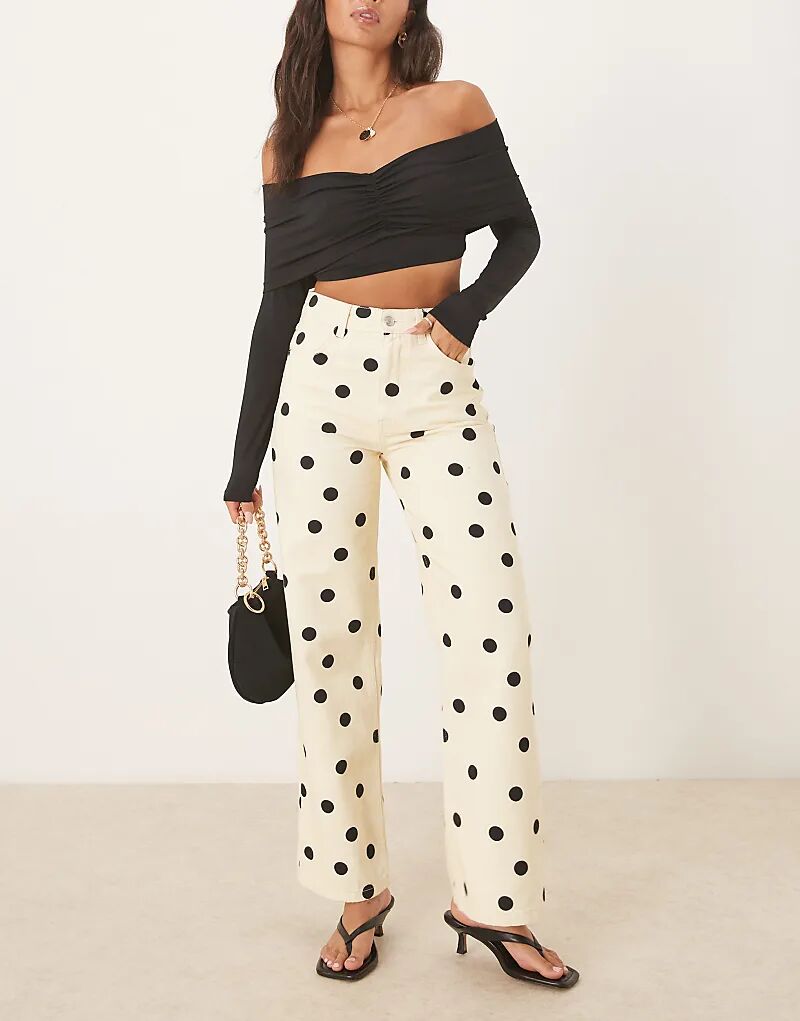 

Джинсы в стиле папы ASOS DESIGN с принтом в горошек желтого цвета