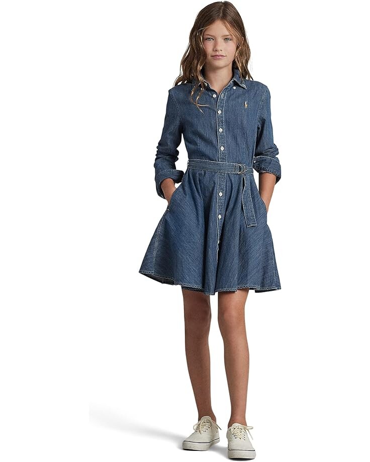 Платье Polo Ralph Lauren Kids Belted Cotton Denim Shirtdress, цвет Indigo — фото 3