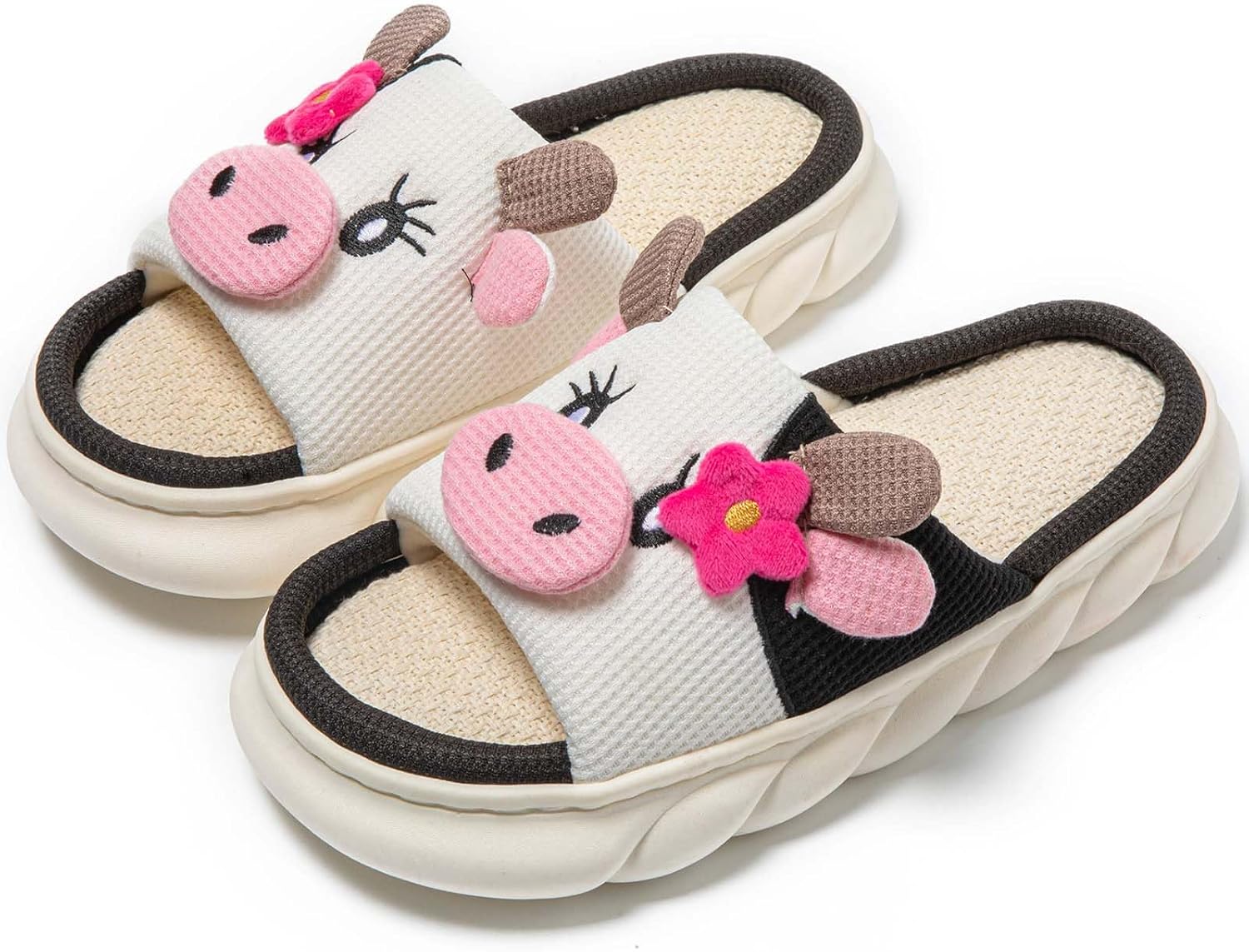 

Тапочки с коровой Aucomfo, животные тапочки для женщин и мужчин, для дома и улицы, для спальни, мягкие и пушистые, забавные тапочки, подарки с коровой, белый