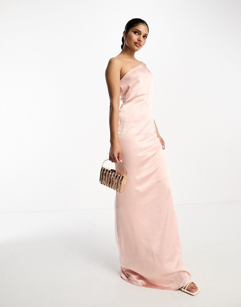 

Атласное платье макси на одно плечо Pretty Lavish Bridesmaid