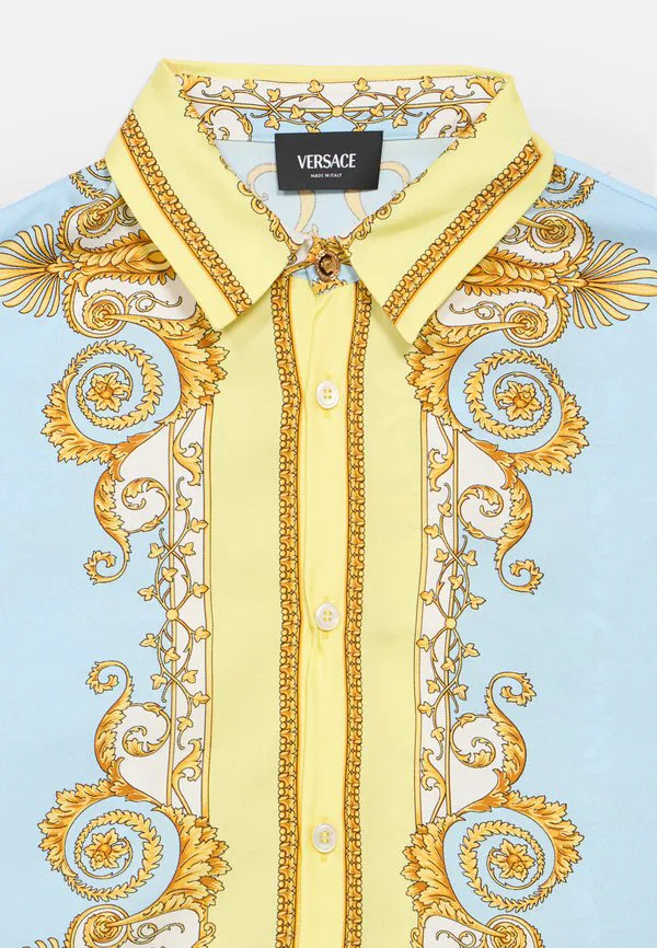 Рубашка барокко детская рамадан унисекс блузка на пуговицах Versace, Pale Yellow/Pastel Blue — фото 3