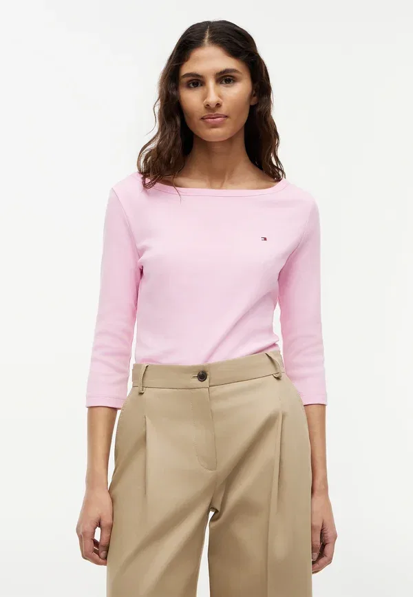 Топ с длинным рукавом и лодочкой Tommy Hilfiger, классический розовый
