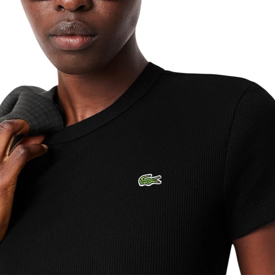 Футболка Lacoste Slim Fit из ребристого хлопка, Черная — фото 2