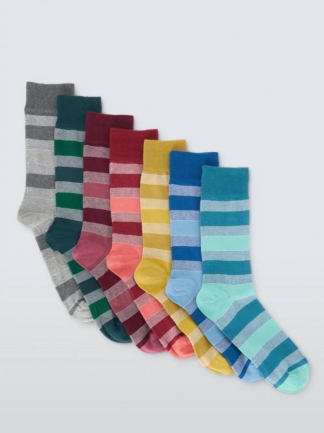 

Органические носки в полоску из смесового хлопка John Lewis, Pack of 7, Multi