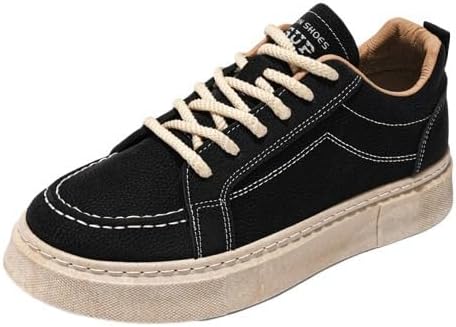 

Мужские стильные кеды однотонного цвета - удобные, с нескользящей подошвой, шнуровкой, с толстой подошвой для носки в любое время года, Прочная резиновая подошва и стелька из EVA, Идеально для повседневной носки и уличного стиля Fmshi, черный