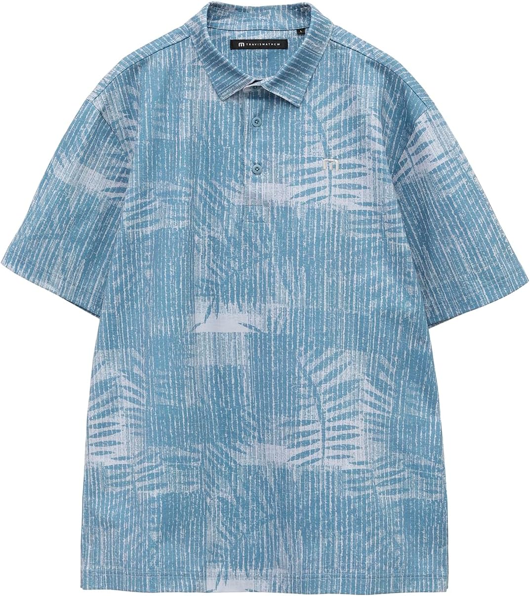 

Мужская рубашка-поло с коротким рукавом (влагоотводящая, быстросохнущая, с принтом пальм) / для гольфа / 7AL009 Travis Mathew, синий