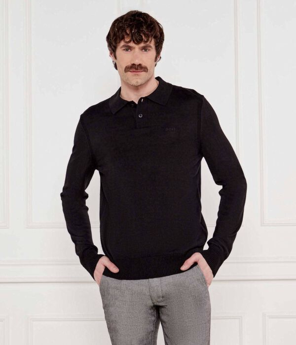 

Шерстяная рубашка поло avac Slim fit Boss Orange, черный