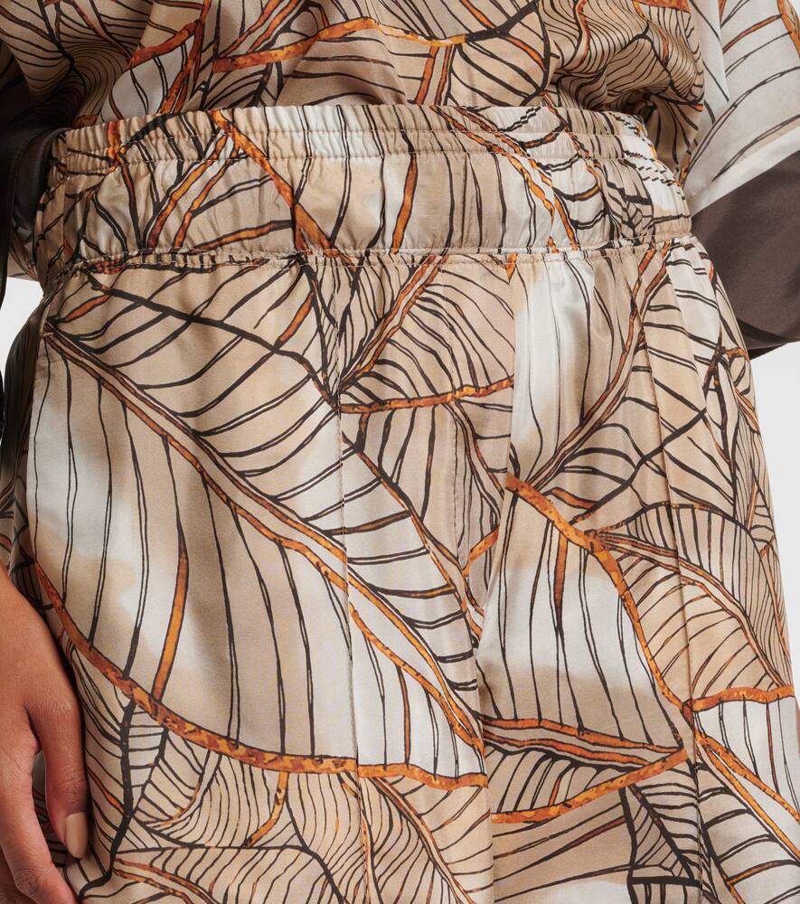 Широкие брюки из печатного шелка Brunello Cucinelli, Beige/Arancio/Marrone — фото 4