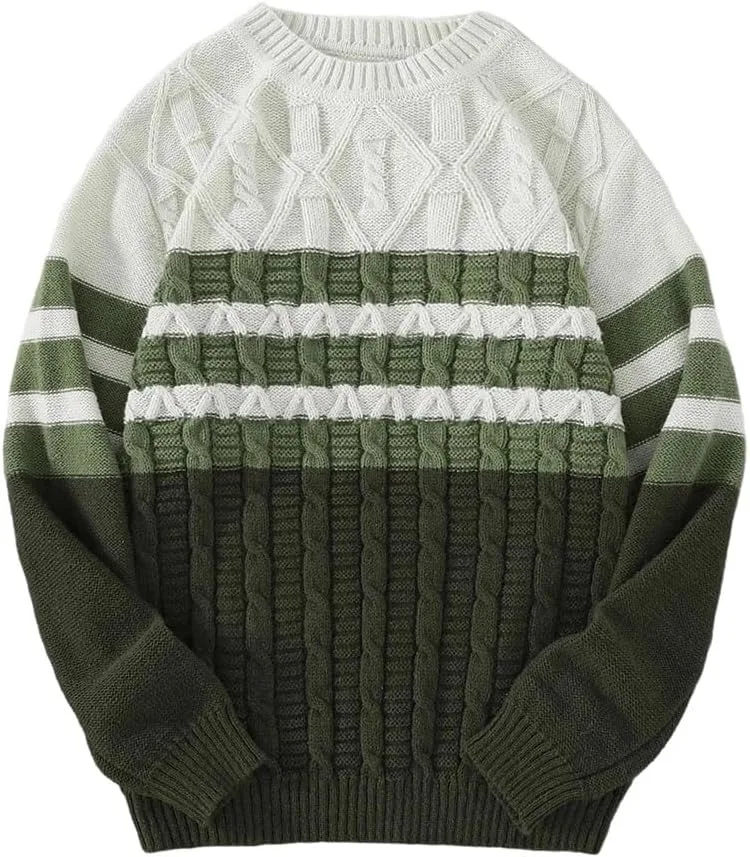 

Мужской свитер с круглым вырезом и полосками, свободный, вязаный