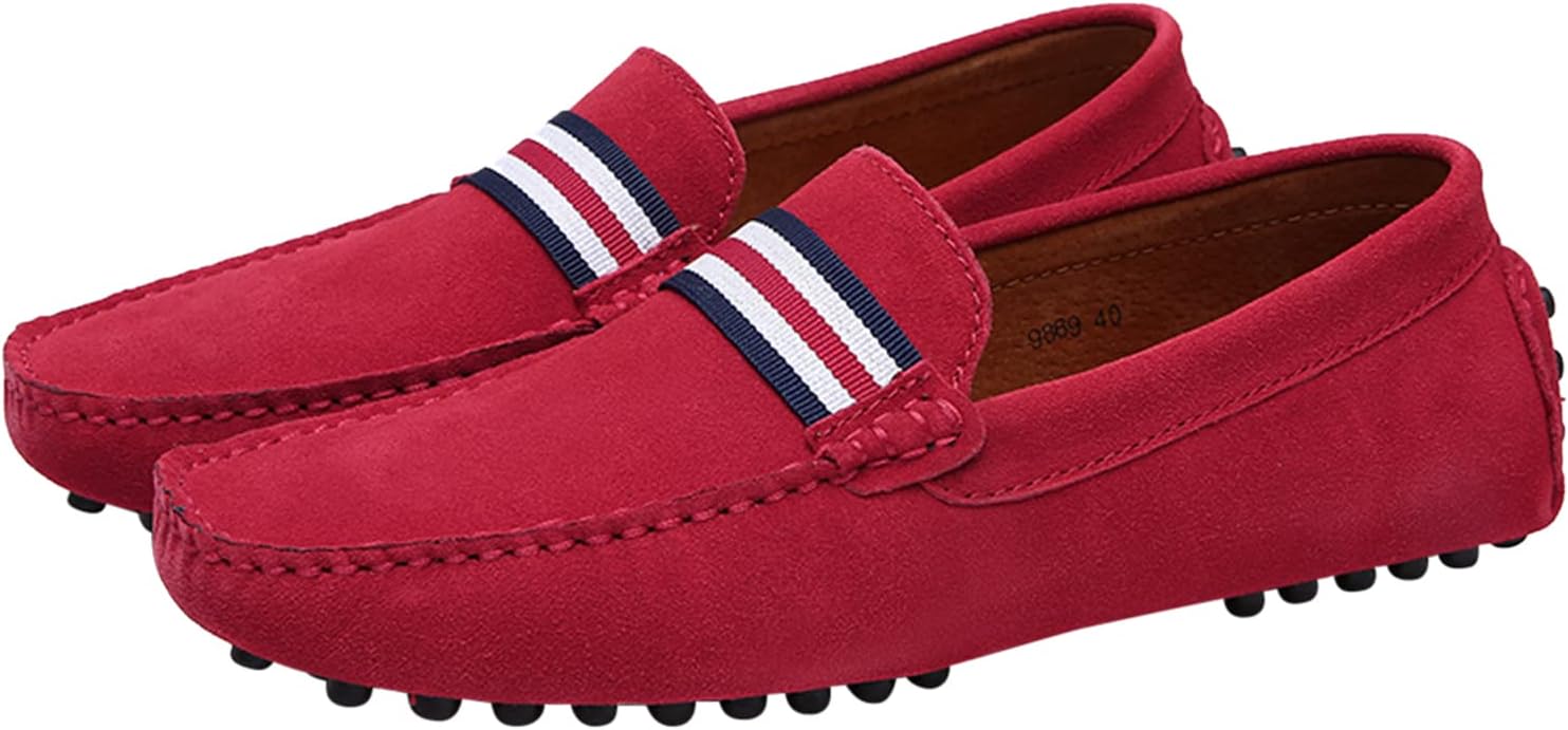 

Мокасины Santimon Mens Penny из замшевой кожи, повседневные, без шнурков, для вождения, свадьбы, выпускного, красный