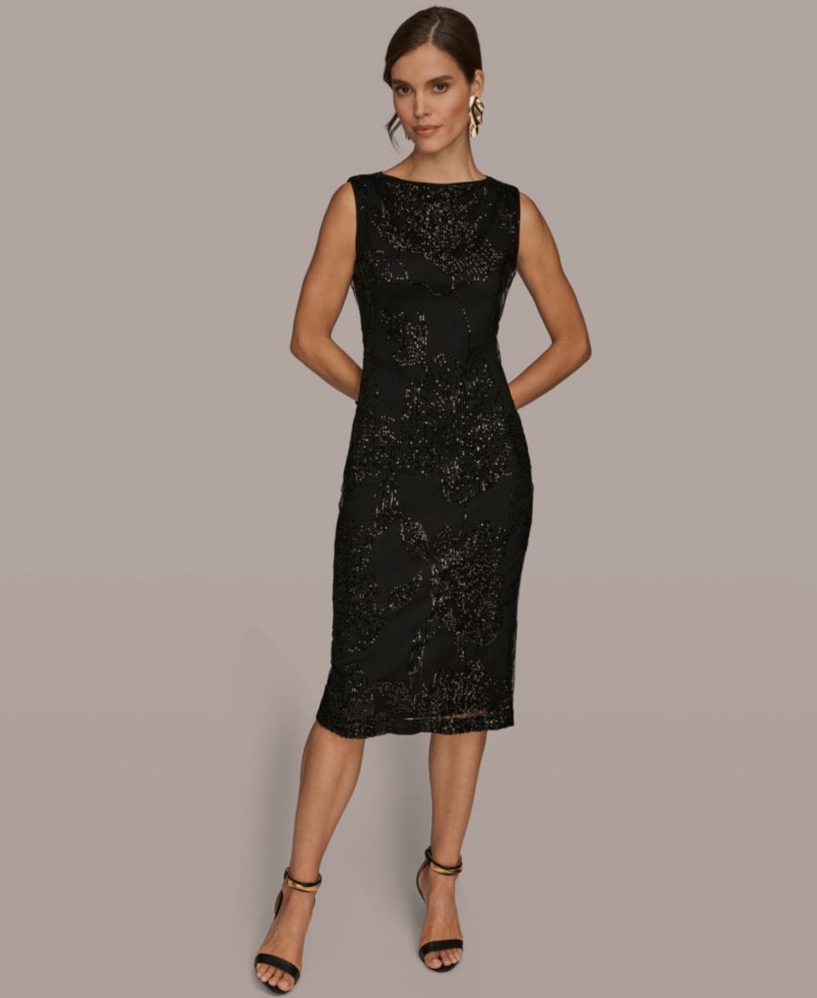 

Женское сетчатое платье миди без рукавов с пайетками Donna Karan New York, Black