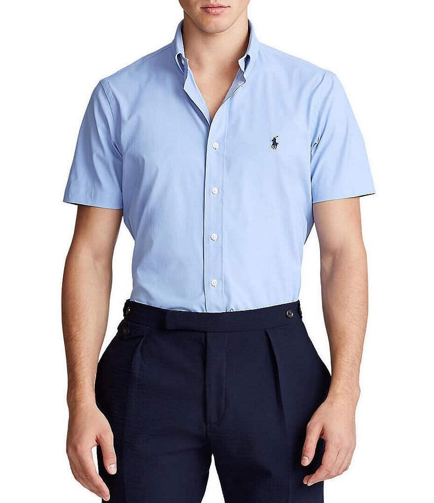 

Рубашка из эластичной ткани с короткими рукавами из твила Polo Ralph Lauren Big & Tall Performance, синий