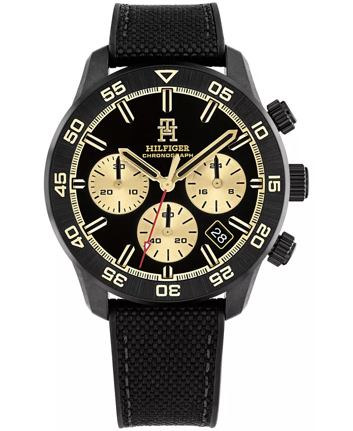 

Мужские часы-хронограф из черной кордуры и черного силиконового ремешка, 42 мм Tommy Hilfiger