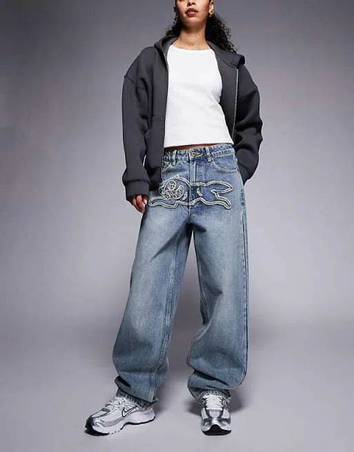 

Винтажные синие джинсы для бега с потертостями ICECREAM