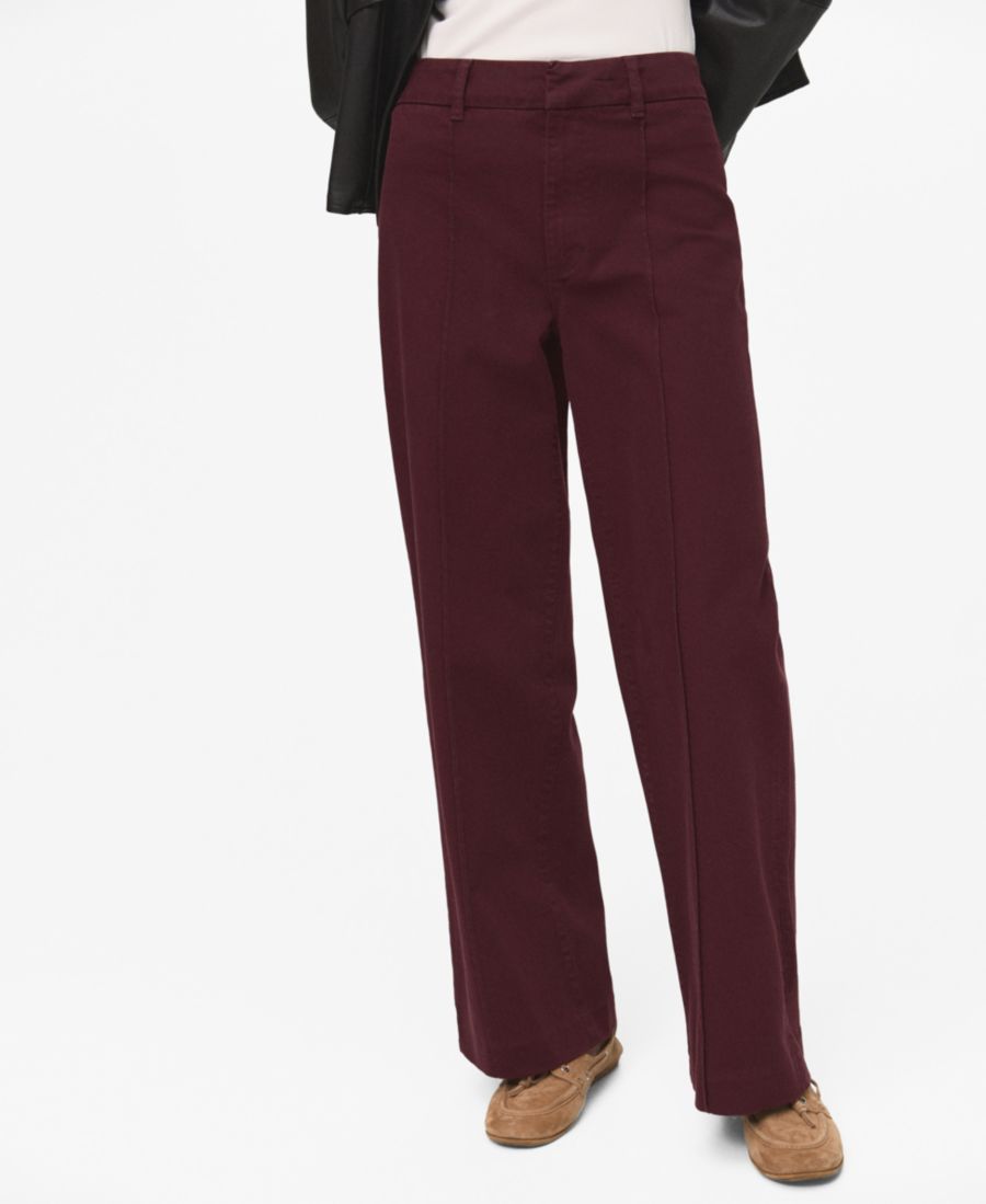 

Женские джинсы с высокой талией и широкими штанинами, отделанные декоративной строчкой MANGO, Wine