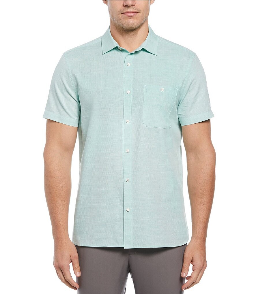 

Однотонная тканая рубашка с короткими рукавами Perry Ellis Dobby, зеленый