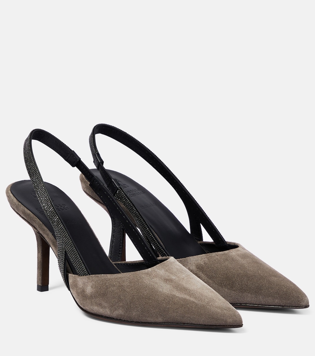 Мюли из замши с ремешком на пятке с декором Brunello Cucinelli, Dark Grey