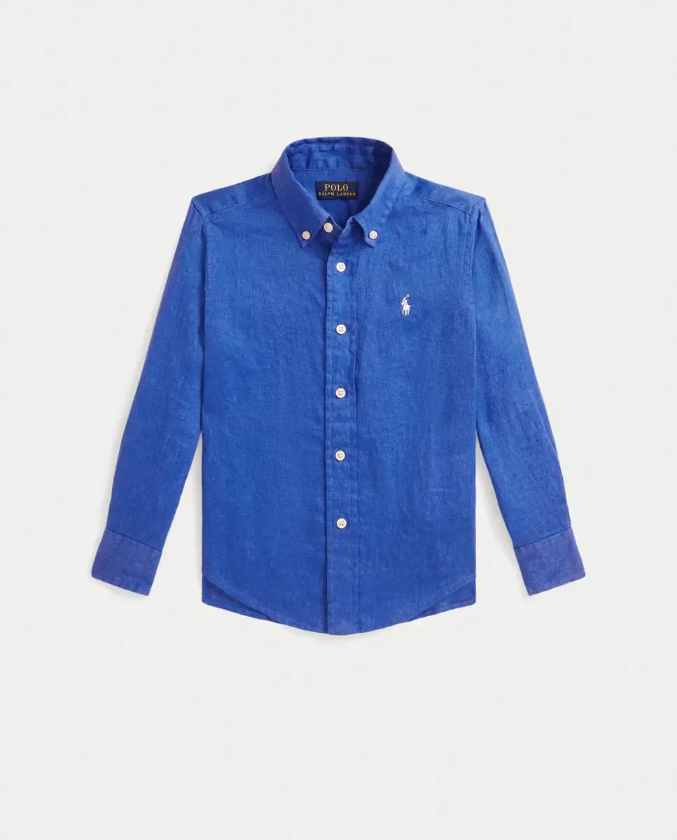 Детская льняная рубашка с логотипом Polo Ralph Lauren, индиго синий