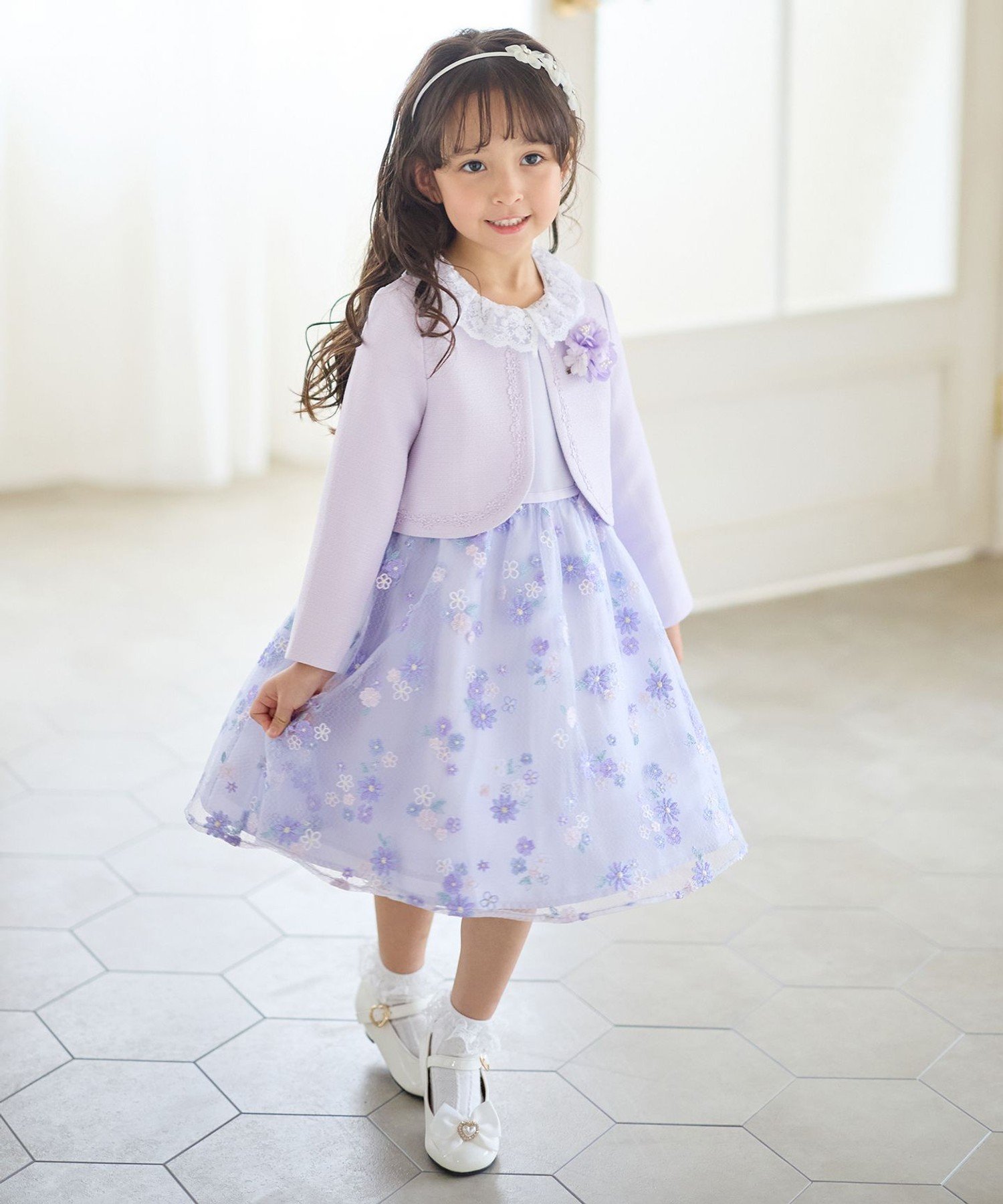 Платье с цветочной вышивкой ANY KIDS, Lavender [073] — фото 2