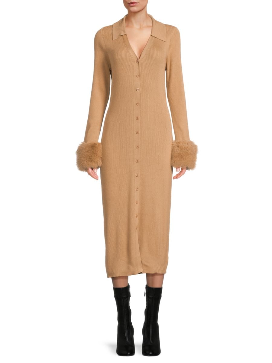 

Платье-свитер макси с манжетами из искусственного меха Saks Fifth Avenue, цвет Hazelnut
