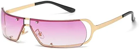 

Безободковые панк-солнцезащитные очки для женщин, модные очки-маски с вырезом, стильные очки-очки для мужчин, солнцезащитные очки UV400 MTZJH, Gold-purple