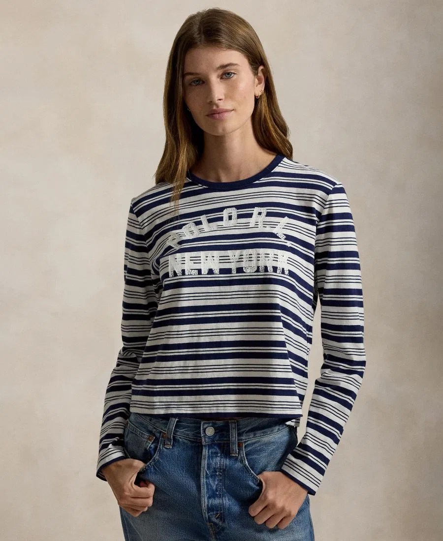 Женская полосатая футболка с круглым вырезом и длинными рукавами Polo Ralph Lauren, мультиколор