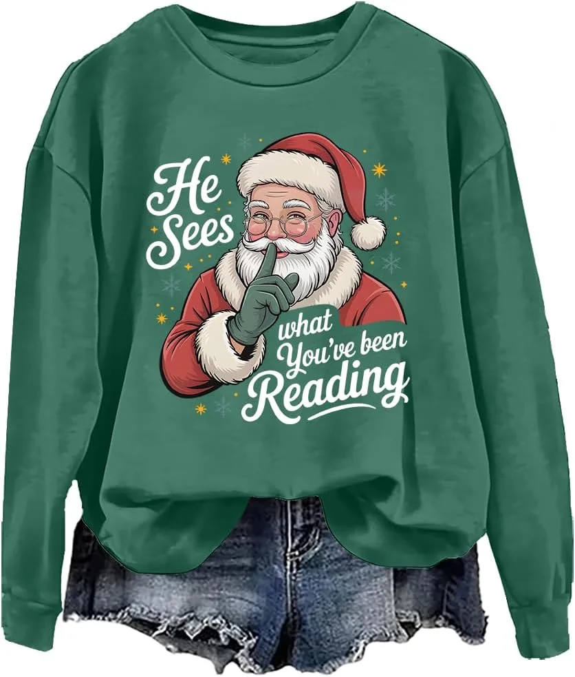 

Толстовка He Sees What You've Been Reading, книжный рождественский худи woati