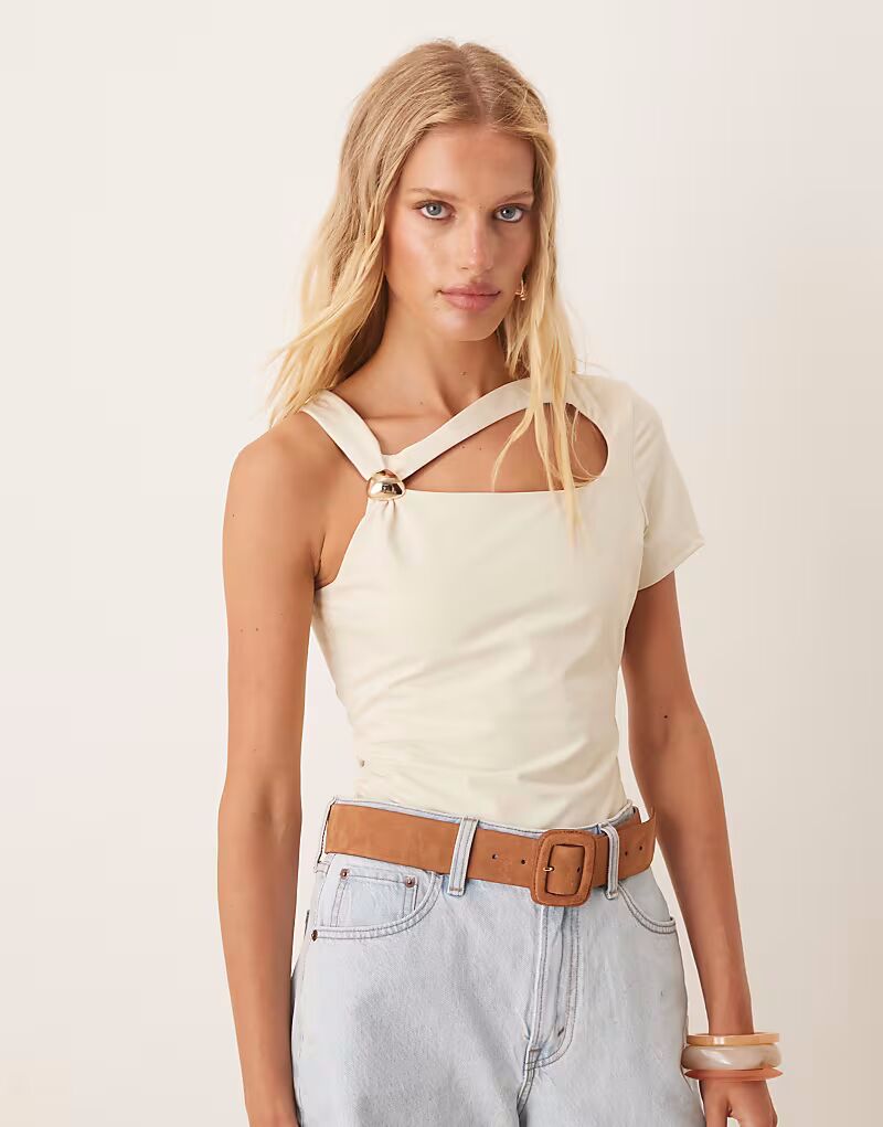 

ASOS DESIGN боди с отделкой из чистой фурнитуры и вырезами в каменном цвете