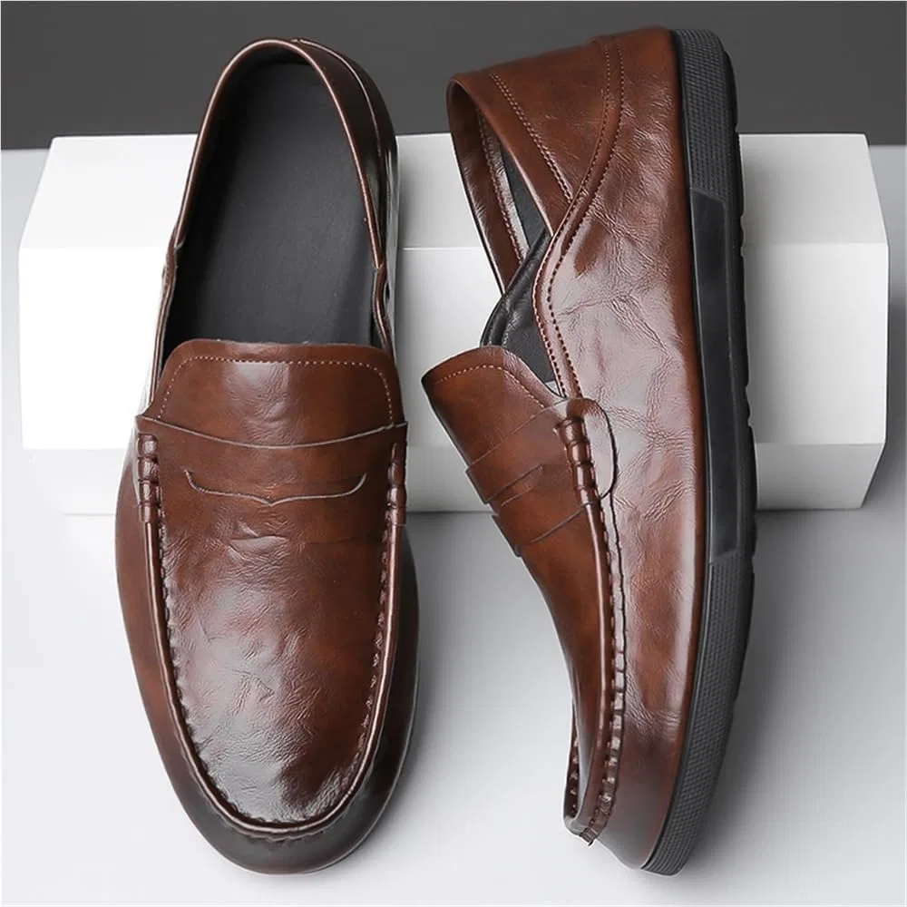 Мокасины кожаные Mens Casual Loafers Slip On, коричневый UOPYNE — фото 2