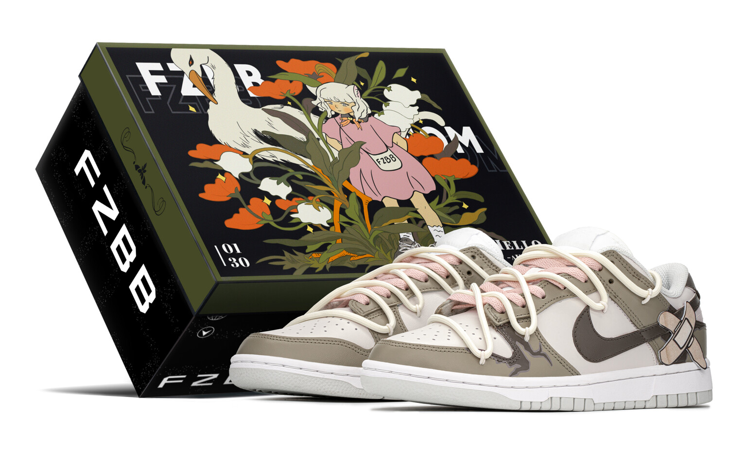 

Кроссовки Nike Dunk Skateboarding Shoes Women's Low-top Brown/Pink, белый