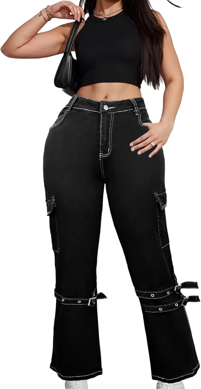 

Женские черные джинсы Bell Bottom QERINTE