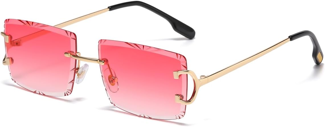 

Солнцезащитные очки без оправы, прямоугольной формы, для женщин и мужчин, с защитой от УФ-излучения UV400, без оправы, с квадратными линзами, модные очки LIGOES, Gold With Pink