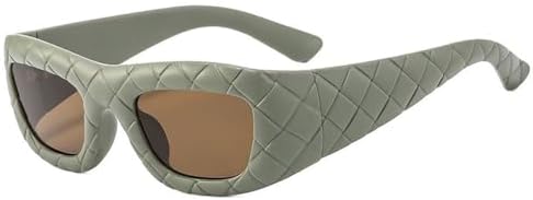 

Винтажные маленькие панк-солнцезащитные очки прямоугольной формы для женщин и мужчин, солнцезащитные очки с плетением «интреччиато» для женщин, забавные очки MTZJH, C3greenbrown