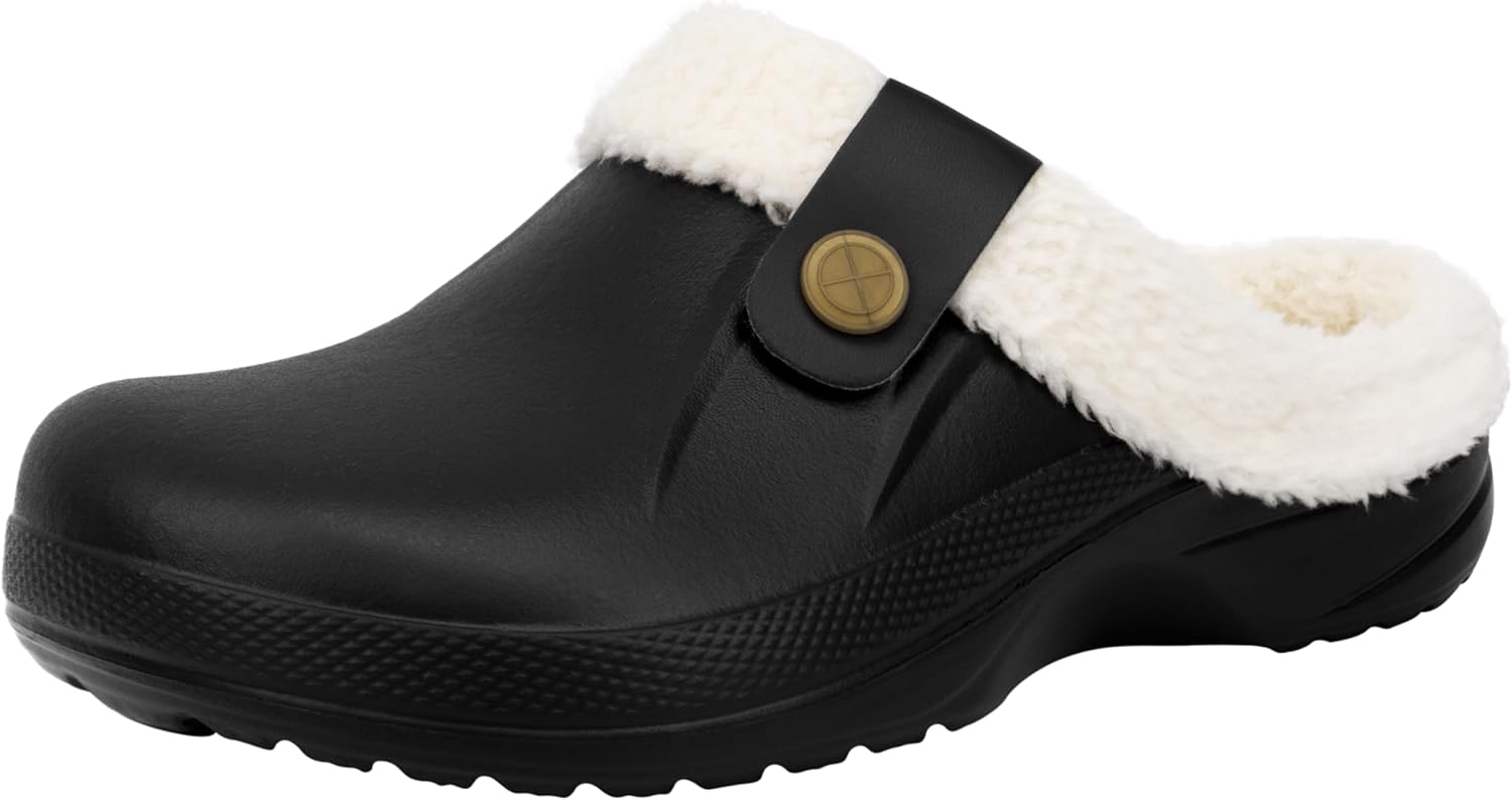 

Женские и мужские сабо ChayChax с меховой подкладкой, супинатором из памяти формы, теплые пушистые тапочки, зимние, водонепроницаемые, для дома и улицы, черный