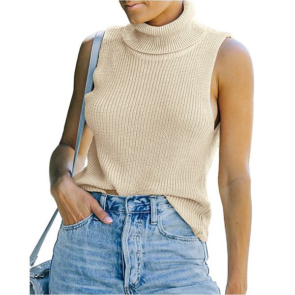 

Женский водолазка без рукавов slim fit вязаный пуловер casual basic stretch топ Yesfashion, Apricot