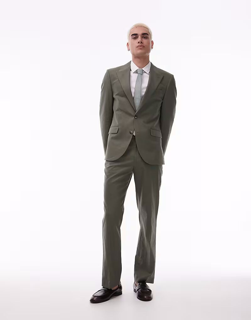 

Прямые брюки Topman из льняной смеси цвета хаки