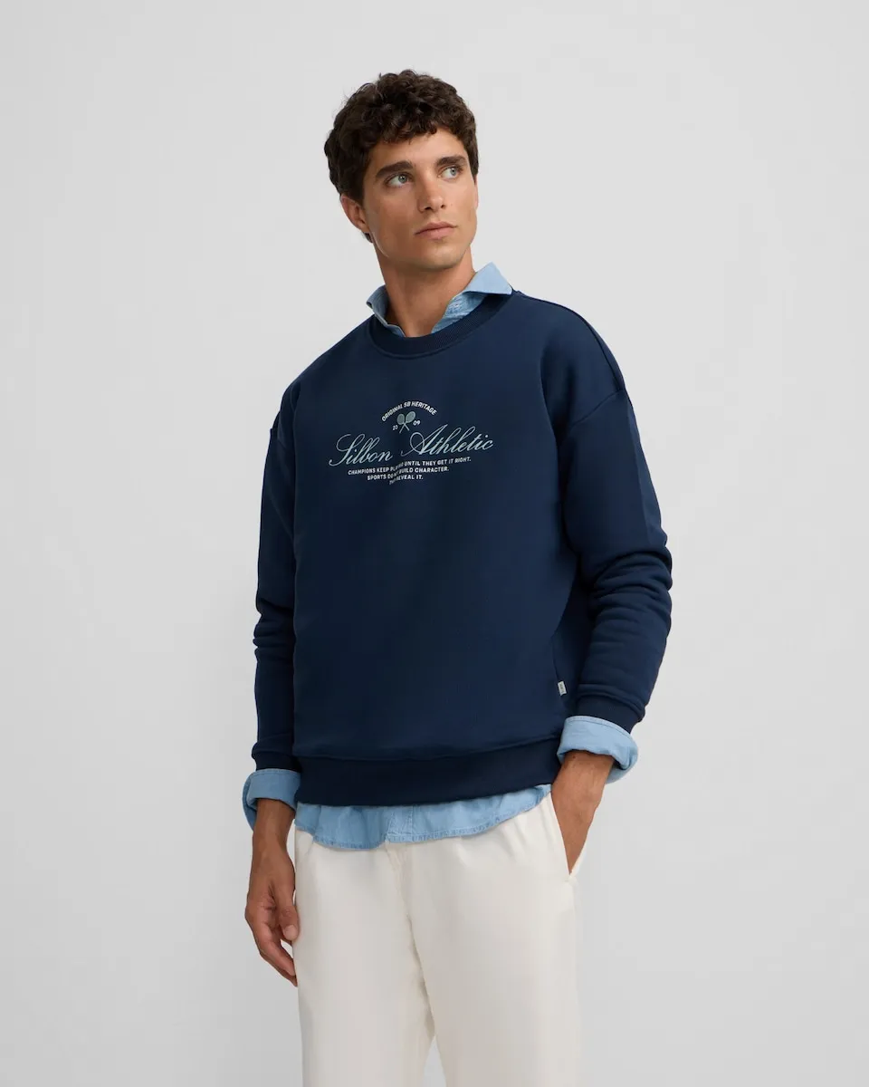 

Мужская толстовка с надписью специального кроя Silbon, темно-синий