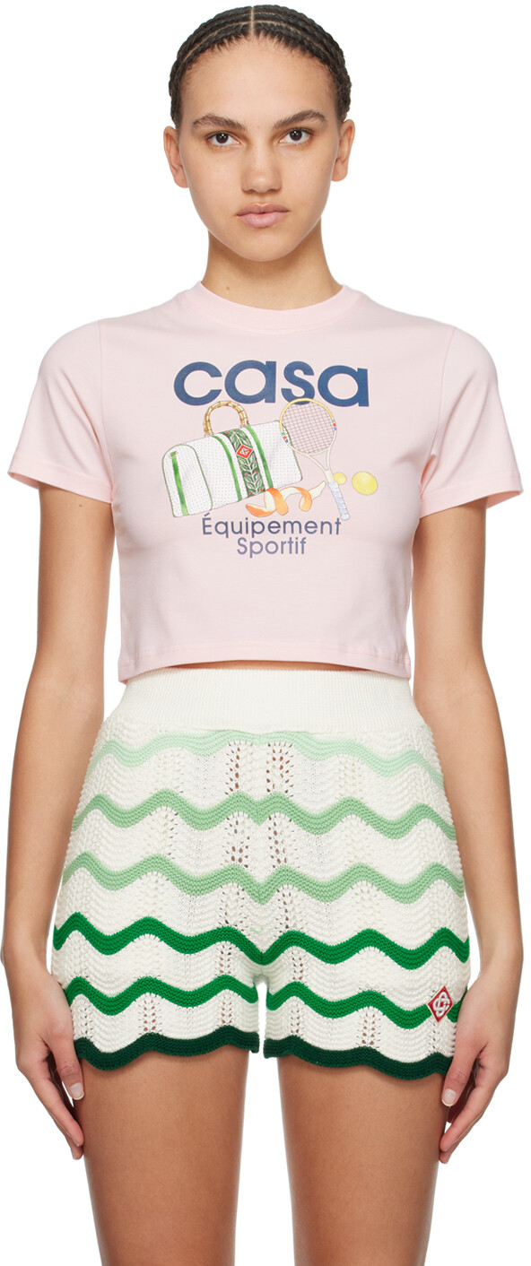 

Розовая футболка с надписью Equipement Sportif Casablanca