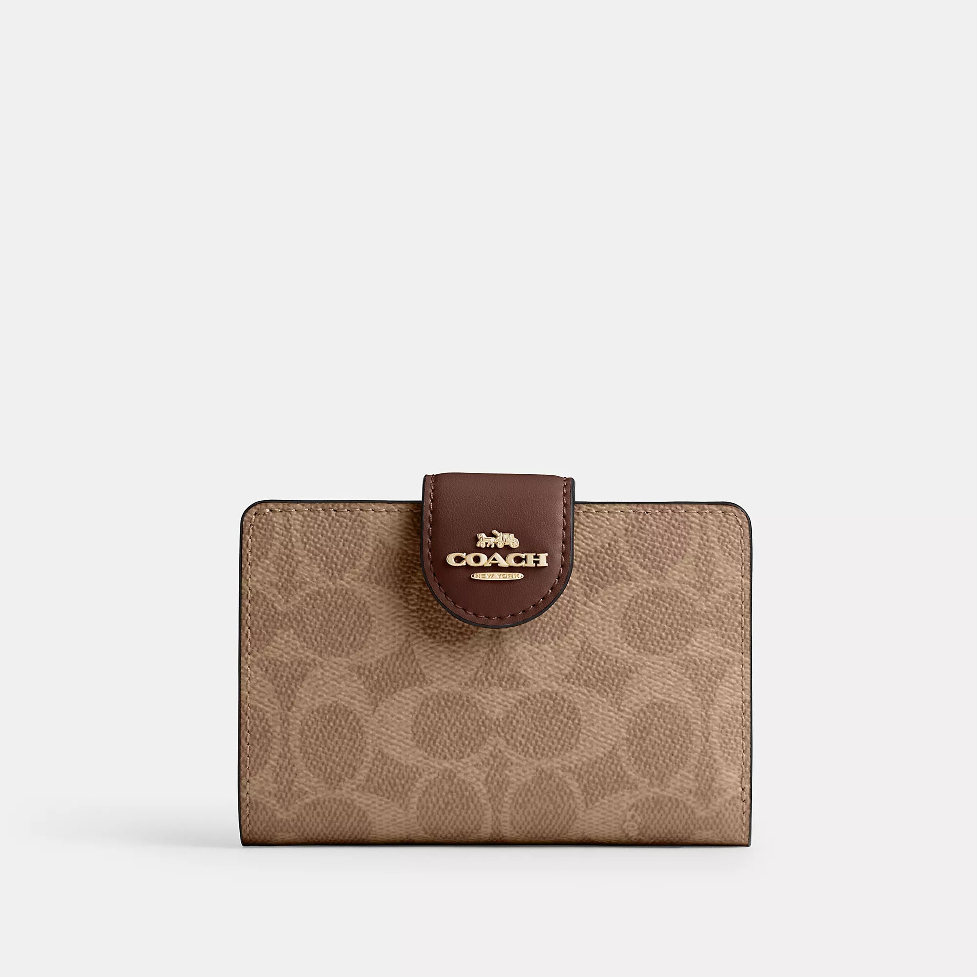 

Coach Outlet Средний угловой кошелек с застежкой-молнией из фирменной ткани, золотой/бежевый/коричневый